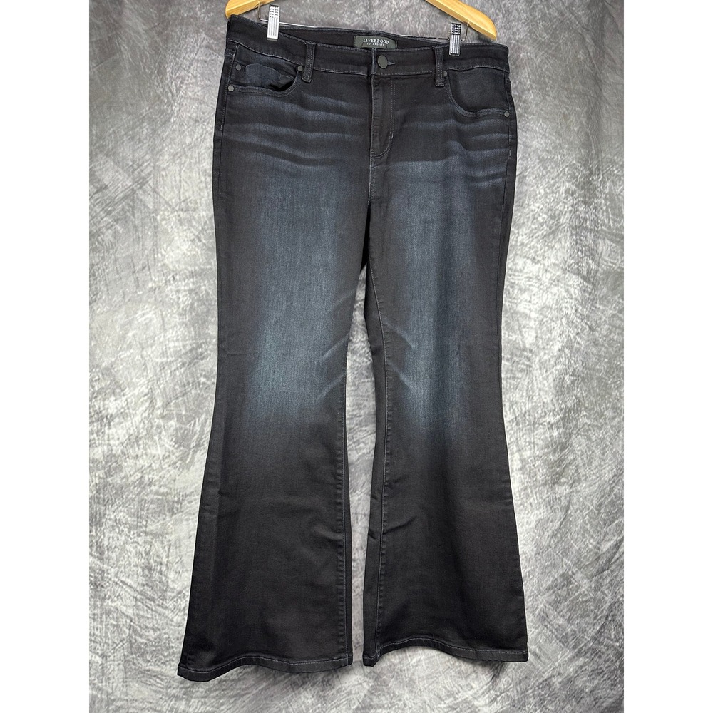 Liverpool Hannah Flare Jeans Women's 16W Black Apollo Wash Stretch Mid Rise